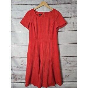 Talbots Womens Dress Size 6 Red Textured Weave Fit And Flare Short Sleeve Work